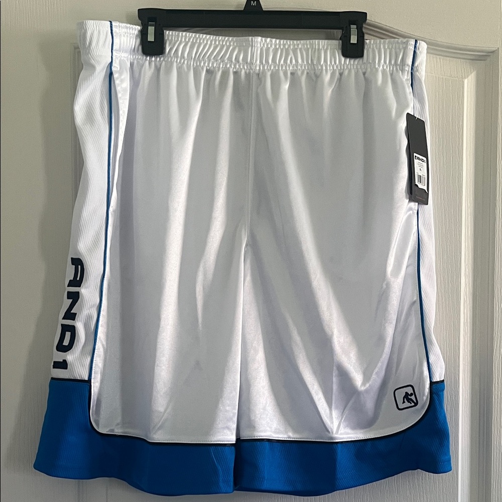 AND1 Men's White and Blue Athletic Shorts